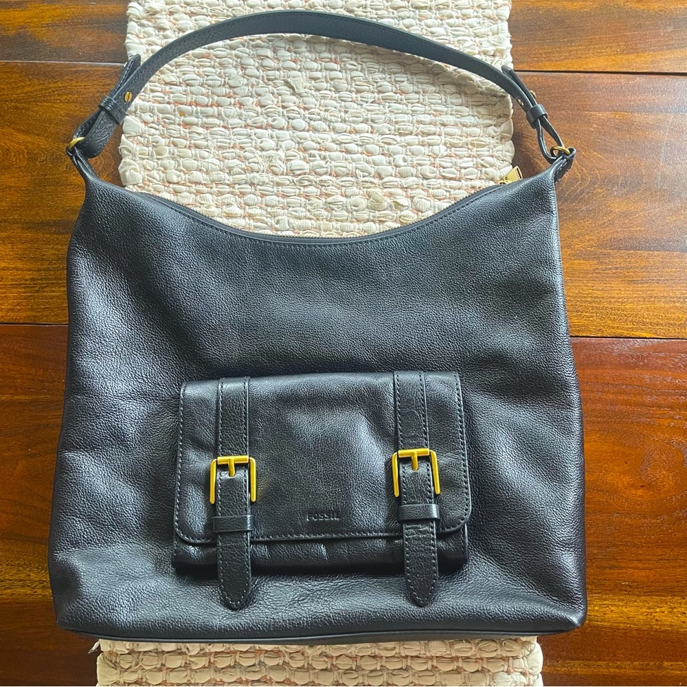 Black Fossil Women's Cleo Leather Hobo Bag